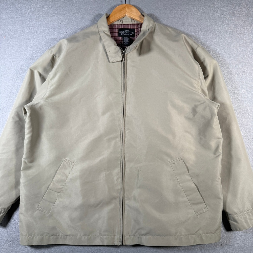 Haband Executive‎ Division Mens Tan Harrington Style Jacket L Plaid Lined Zip